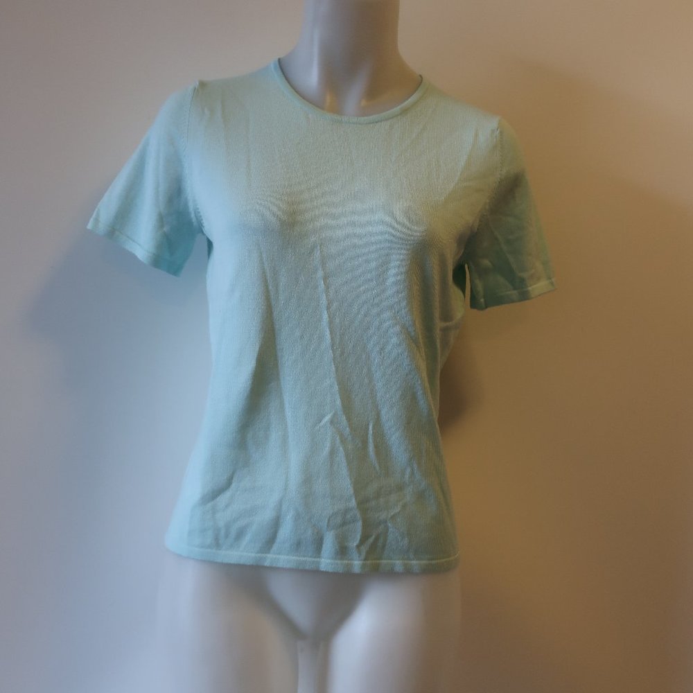 BELFORD AQUA BLUE SHORT SLEEVE SWEATER SZ M*